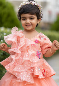 Peach Ruffle Organza Ghagra