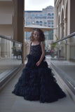 Hand Embroidered Feathery Tiered Full-Length Dress