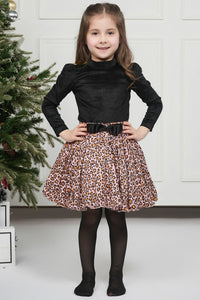 Black Hi-Neck And Leapord Skirt