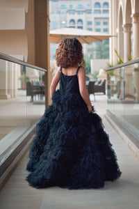 Hand Embroidered Feathery Tiered Full-Length Dress