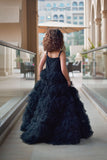 Hand Embroidered Feathery Tiered Full-Length Dress