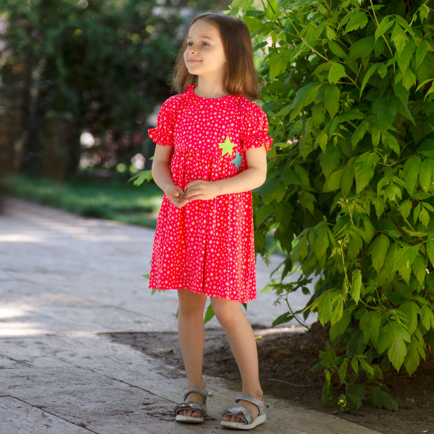 Flower Power Dress (Neon Pink And Tiny Stars)