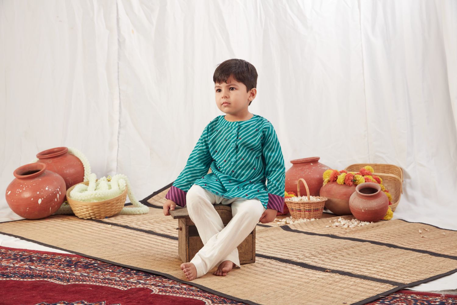 Turquoise Leheriya Short Kurta with Pants