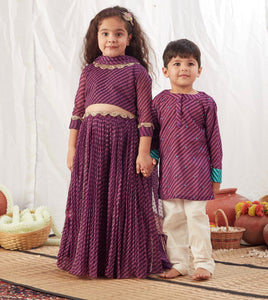 Purple Lehariya Short Kurta with Pants