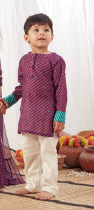 Purple Lehariya Short Kurta with Pants