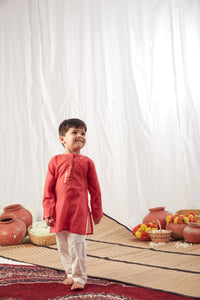 Red Leheriya Short Kurta with Pants