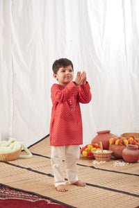 Red Leheriya Short Kurta with Pants