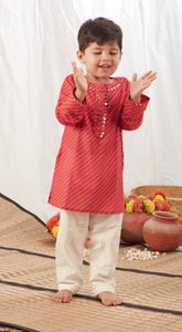 Red Leheriya Short Kurta with Pants