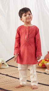 Red Leheriya Short Kurta with Pants