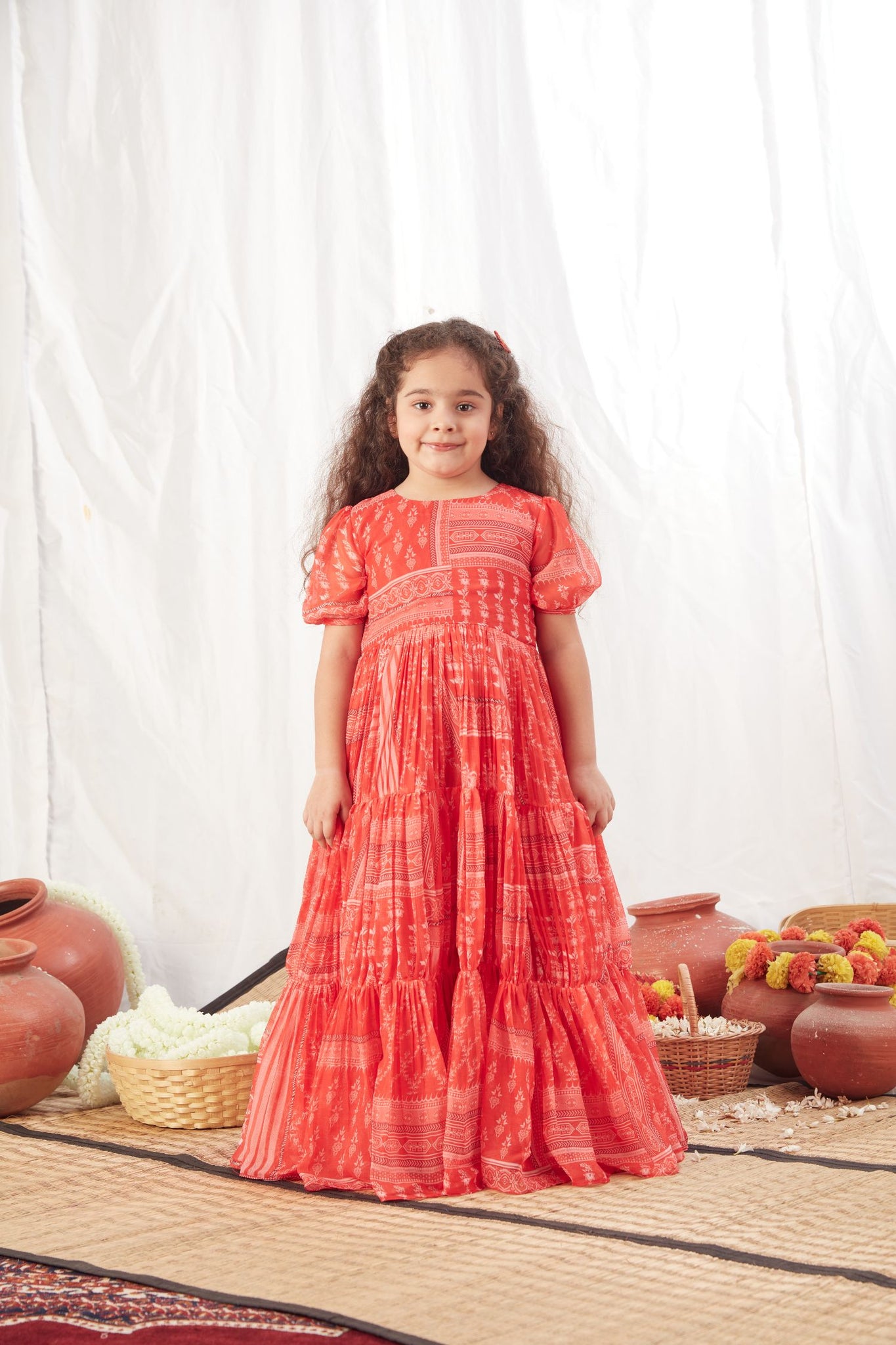 Red Block Print Flowy Dress