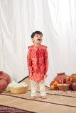 Red Block Print Kurta With Bandi Set