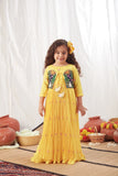 Yellow Pichwai Long Pleated Dress