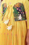 Yellow Pichwai Long Pleated Dress