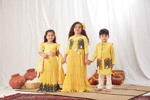 Yellow Pichwai Long Pleated Dress