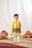 Yellow Pichwai Kurta Bandi Set With Pyjama