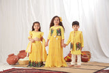 Yellow Pichwai Kurta Bandi Set With Pyjama