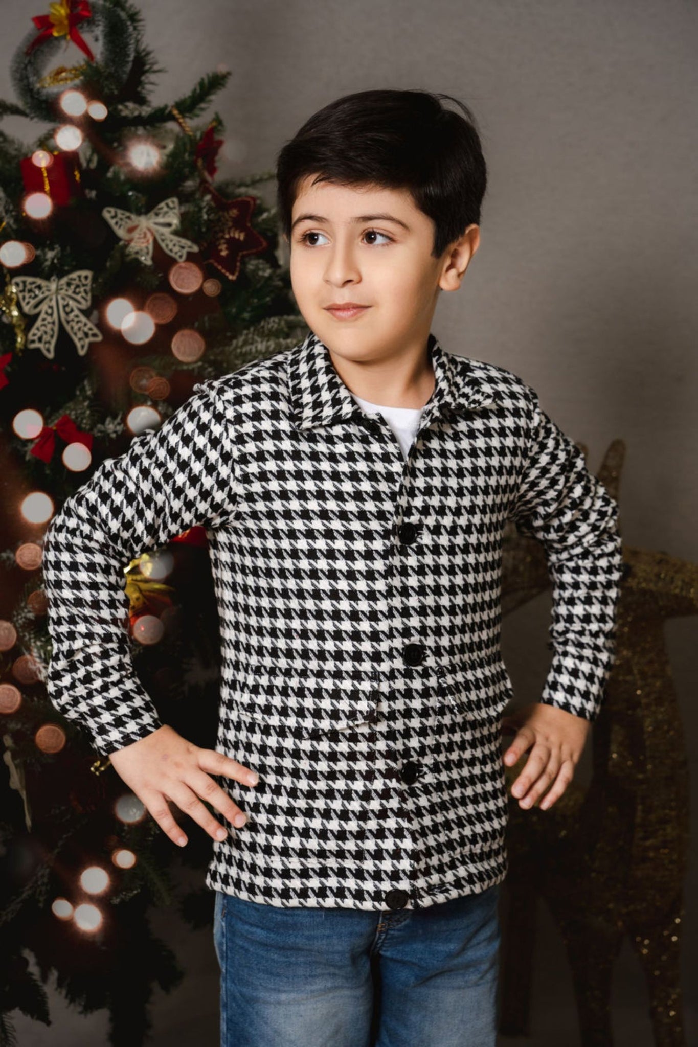 Houndstooth B&w Boys Shirt