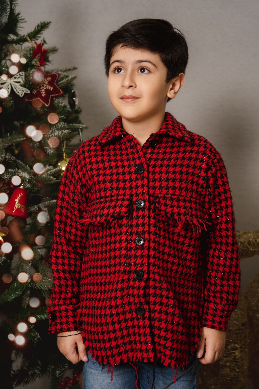 Houndstooth Red & Black Boys Shirt