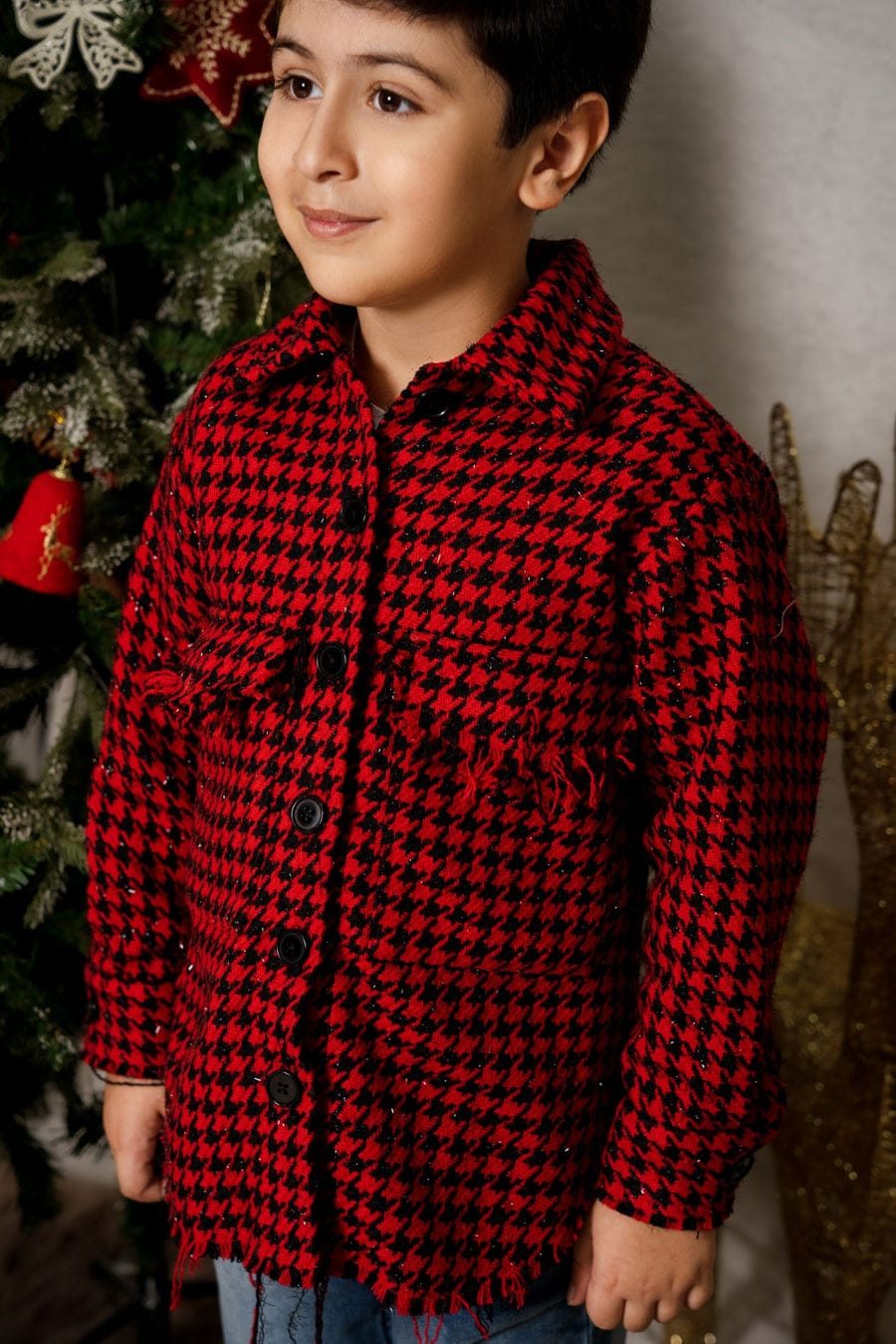 Houndstooth Red & Black Boys Shirt