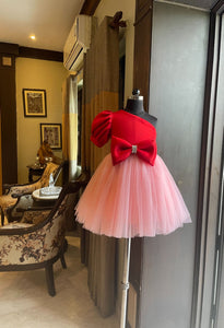 Red Baby Pink Box Sleeve Double Bow Dress