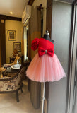 Red Baby Pink Box Sleeve Double Bow Dress