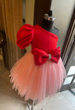 Red Baby Pink Box Sleeve Double Bow Dress