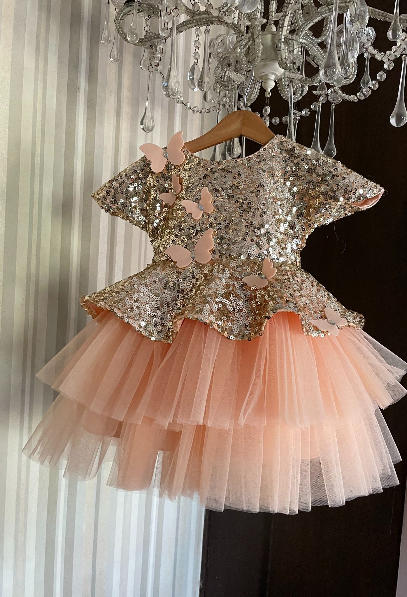 Peach Golden Butterflies In The Garden Dress