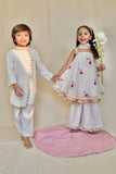 White Lotus Umbrella Kurta Pants And Dupatta (3pc-Set )