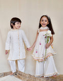 White Lotus Umbrella Kurta Pants And Dupatta (3pc-Set )