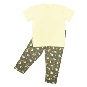 Starfish Yellow Round Neck Half Sleeve Pyjama Set For Kids