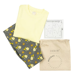 Starfish Yellow Round Neck Half Sleeve Pyjama Set For Kids