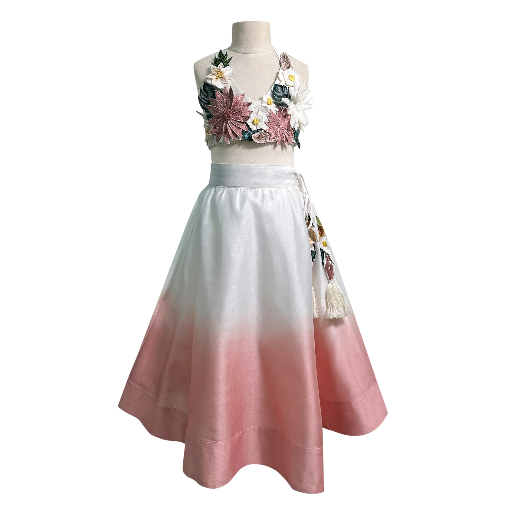 Dip Dye Lehenga with Halter Floral Applique Blouse