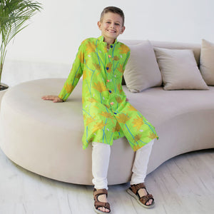 Sultan 2-Piece Sherwani Set - Lime Green Coneflower