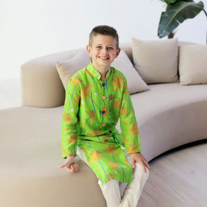 Sultan 2-Piece Sherwani Set - Lime Green Coneflower