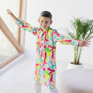 Imperial Kurta and Pajama Set - Multi-Coloured Splashes