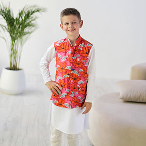 Maharaja Waistcoat - Pink And Orange Camellia