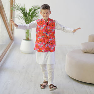 Maharaja Waistcoat - Pink And Orange Camellia