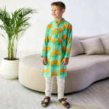 Imperial Kurta and Pajama Set - Turquoise And Mustard Lotus