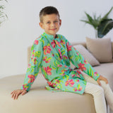 Imperial Kurta and Pajama Set - Turquoise Neon And Pink Hibiscus