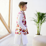 Maharaja Waistcoat - White And Multi-Coloured Morning Glory