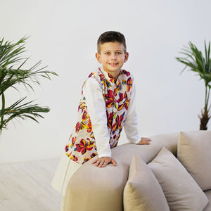 Maharaja Waistcoat - White And Multi-Coloured Morning Glory