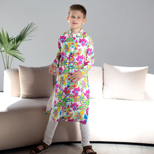 Sultan 2-Piece Sherwani Set - White and multi-coloured orchid