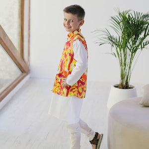 Maharaja Waistcoat - Yellow Orange Splashes