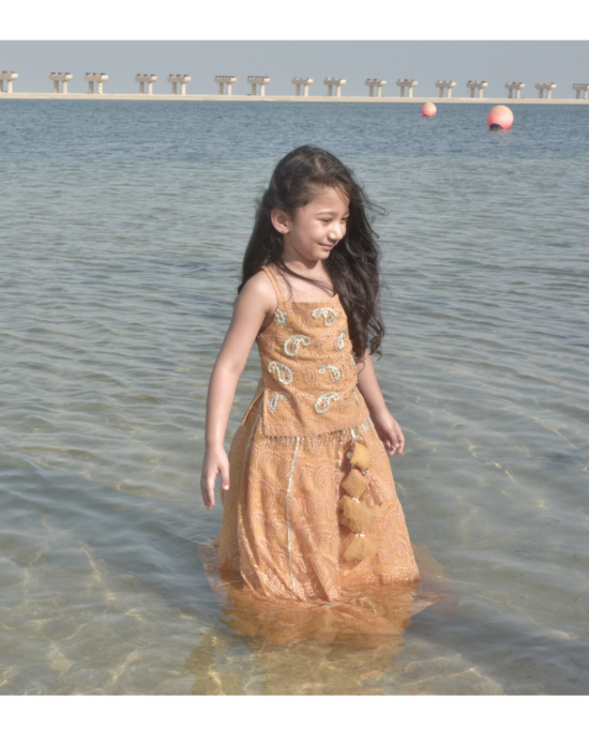 Hand Embroidered With Gota Spaghetti Top and Tasseled Lehenga Set