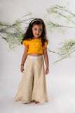 Yellow Embroidered Top With Beidge Palazzo Set