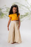 Yellow Embroidered Top With Beidge Palazzo Set