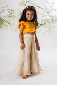 Yellow Embroidered Top With Beidge Palazzo Set