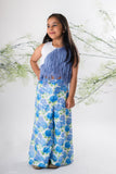 Blue Fringe Top With Floral Printed Pant