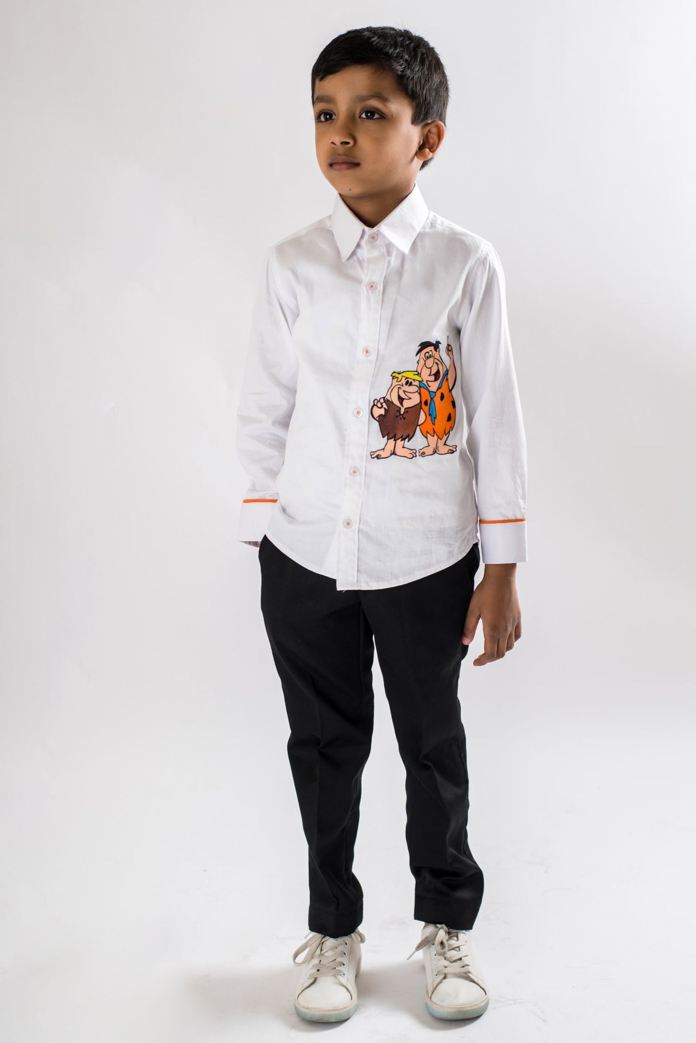 White Hand Painted Flintstones Shirt