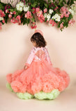 3d Flower Peach Green Ruffled Gown